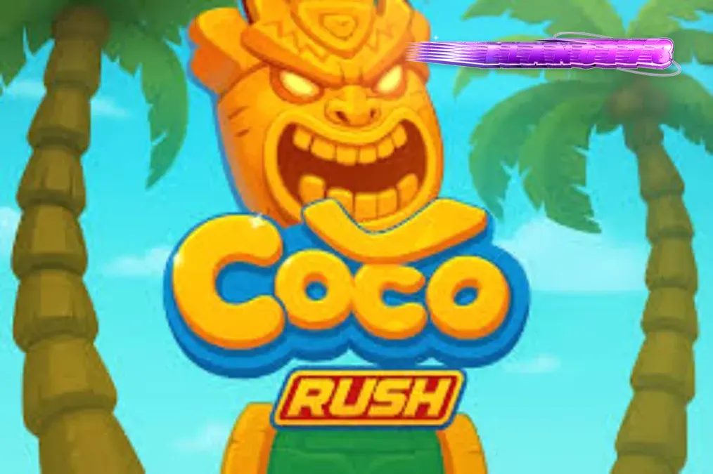 Pemandangan tropis yang cerah dengan simbol-simbol slot Coco Rush yang eksotis